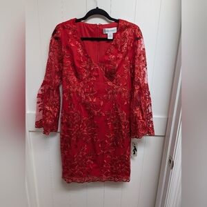 Emma Stree Red Lace Long Sleeve Dress, Sz 8